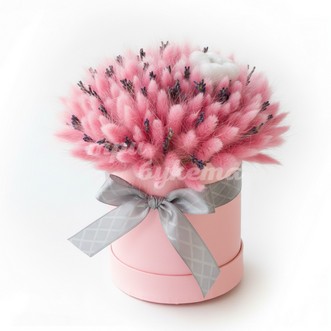 Лаванда и розовый лагурус в коробке